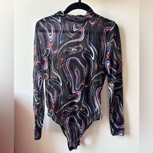 Multicolor Swirl Long Sleeve Mockneck Bodysuit